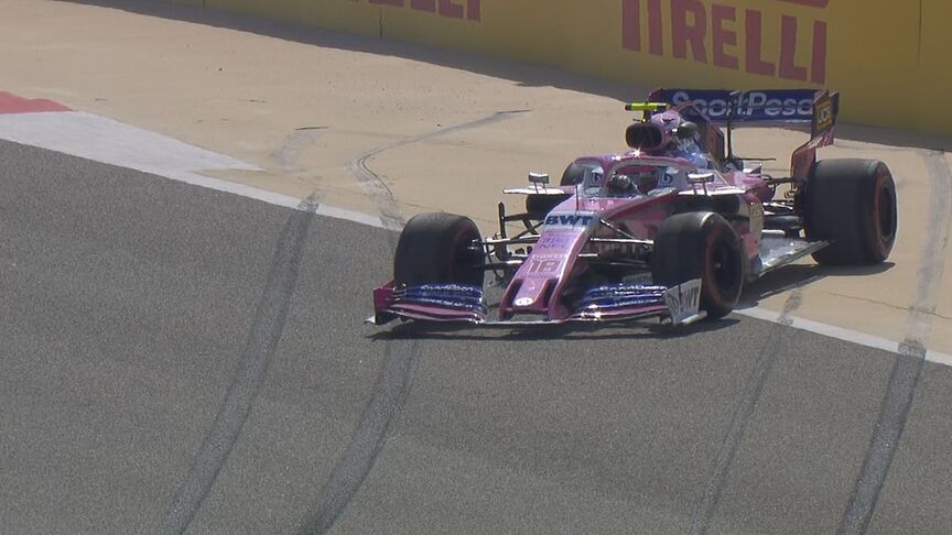 FP1: Stroll damages front wing in Turn 4 spin