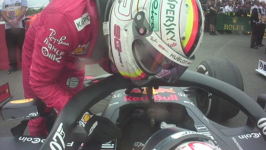 British GP: Vettel shakes Verstappen's hand in Parc Ferme after clash