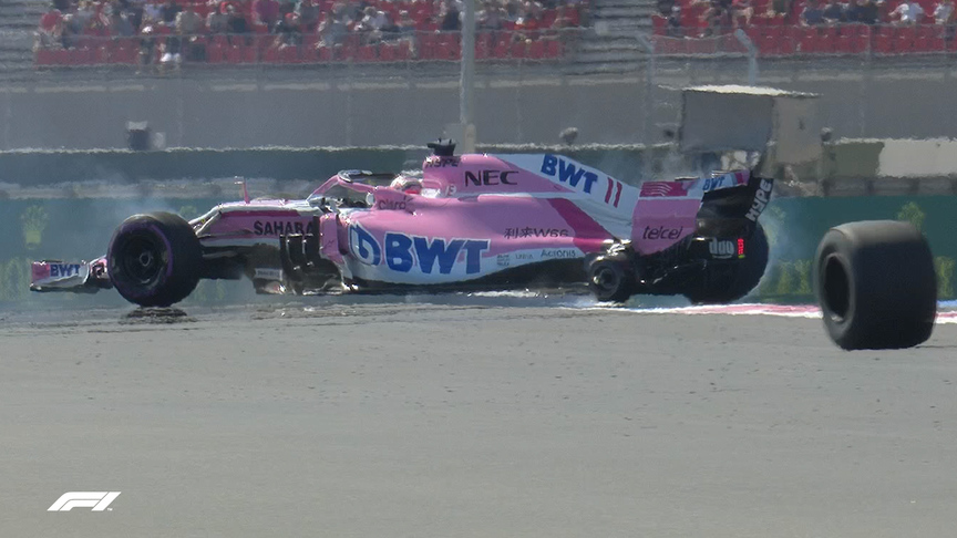 FP2: Perez loses a wheel at speed