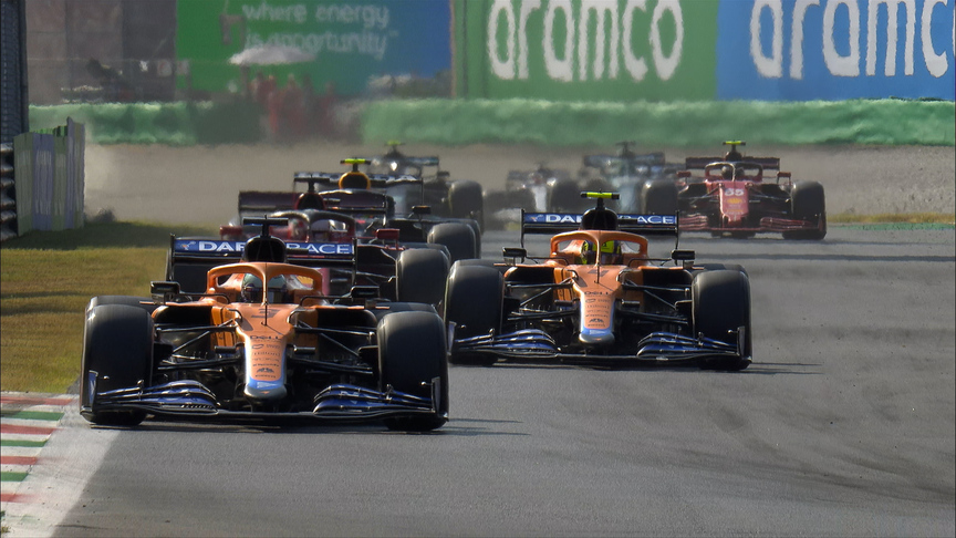 2021 Italian Grand Prix: Ricciardo leads race restart as Norris and Leclerc battle for P2 at Monza