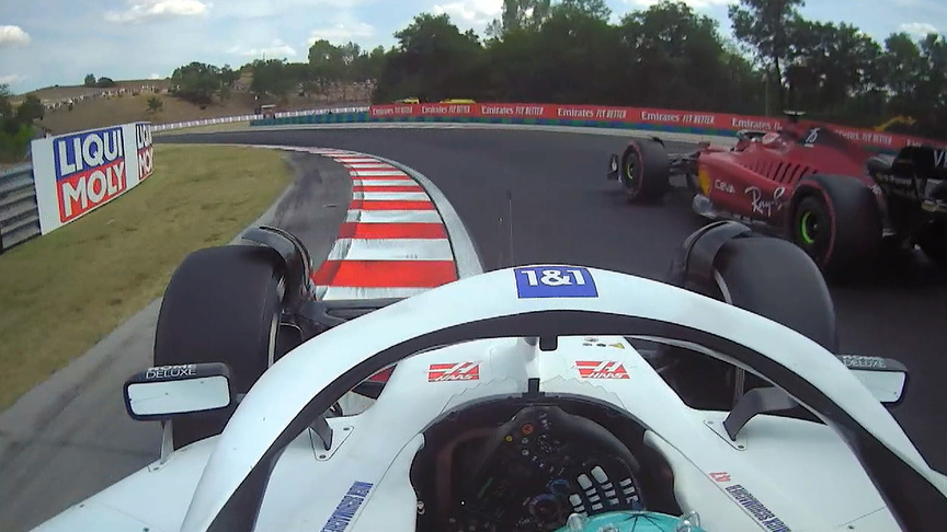 2022 Hungarian GP FP1: Mick Schumacher impeded by slow-moving Leclerc