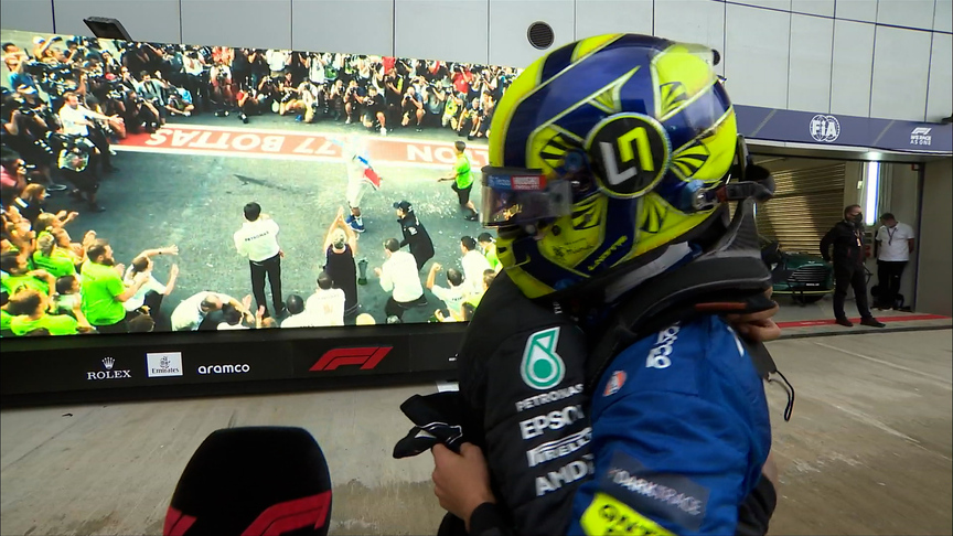 2021 Russian Grand Prix: Hamilton and Norris embrace in Parc Ferme