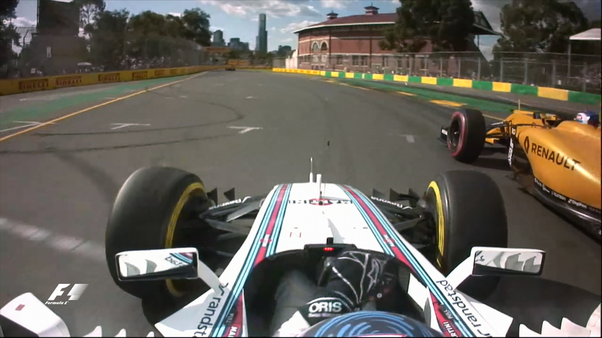 AUS 2016 Onboard L12 Bottas and Palmer battle