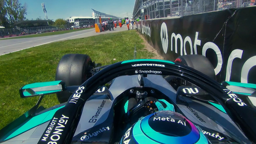 2026 Canadian GP FP1: Russell taps the barrier after late spin