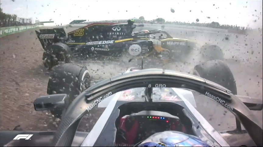 RACE: Sainz and Grosjean clash at Copse