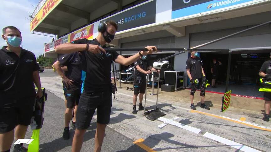 Spanish Grand Prix FP1: George Russell plays lollipop man