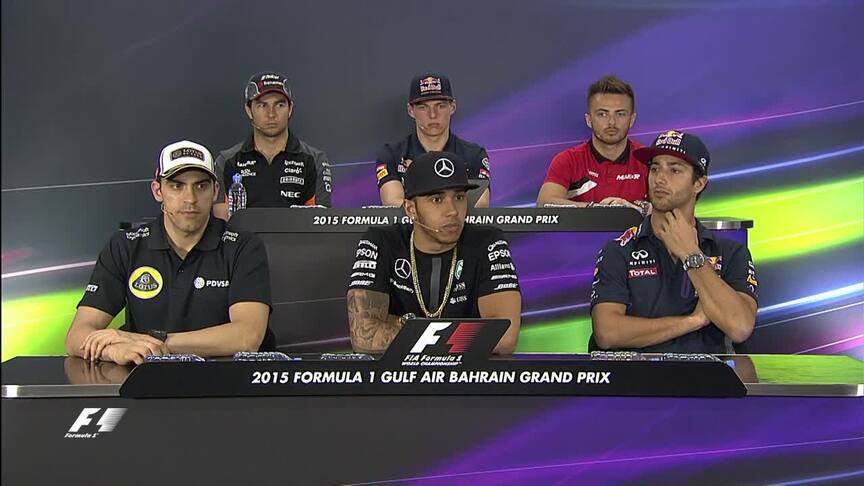 The drivers face the press in Bahrain