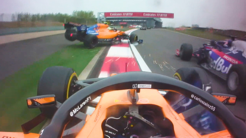 ONBOARD: See Norris and Sainz's view of their lap 1 clash with Kvyat