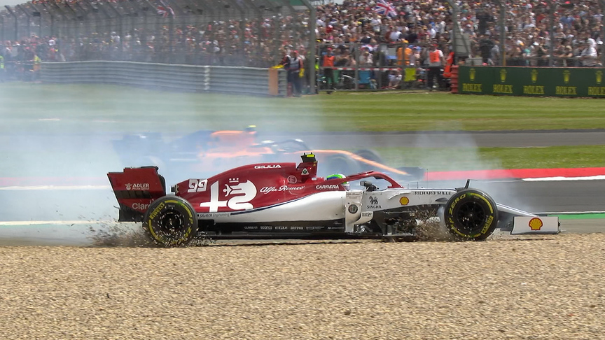 British GP: Safety Car after Giovinazzi beaches his Alfa Romeo