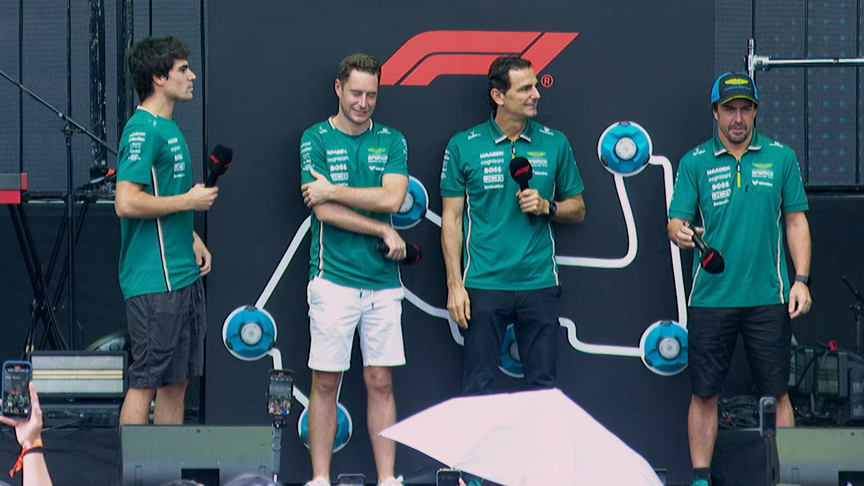 2025 Singapore GP: Fernando Alonso and Lance Stroll meet the fans on stage