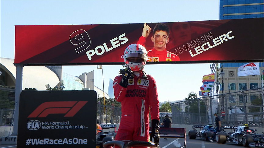 2021 Azerbaijan GP Qualifying: Charles Leclerc reacts to taking 'unexpected' pole position and team mate crash