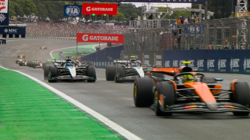 2025 Sao Paulo GP Sprint: Norris leads as the Mercedes pair scarp for P2 on the restart