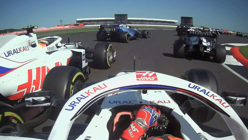 2021 British GP F1 Sprint: Mazepin spins in clash with Haas team mate Schumacher