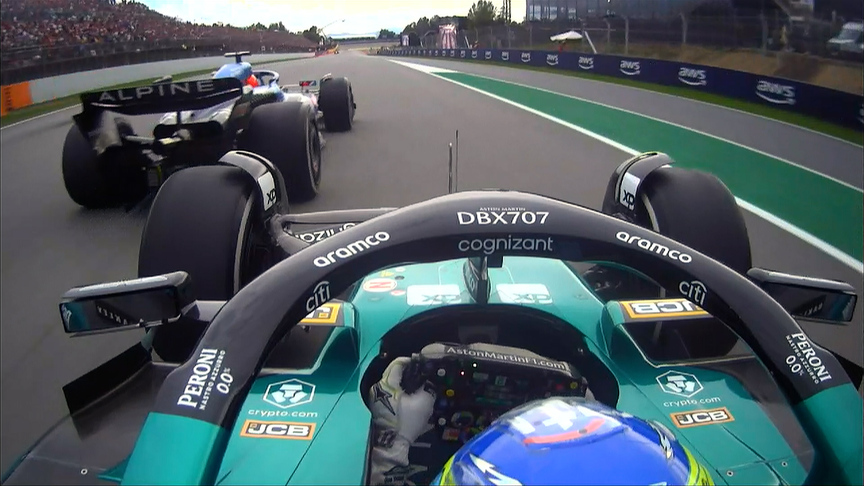 2023 Spanish Grand Prix: Alonso battles past Ocon with very late move on the main straight