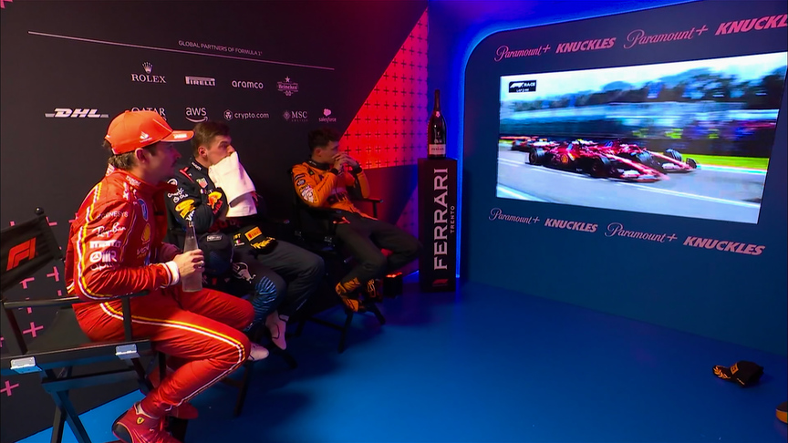 2024 Emilia Romagna Grand Prix: Listen in to the chat from the top three drivers in the cool-down room after the race