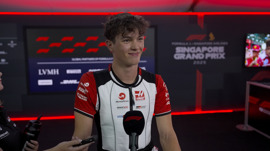 ‘The car seems quick, we had a good day’ – Bearman smiling after Friday practice in Singapore