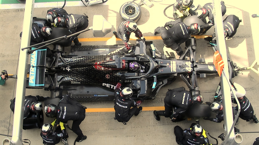 Great Britain 2020: Bird's-eye view of Mercedes' double stack