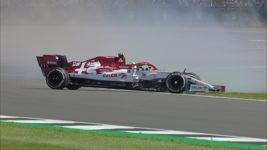 Great Britain FP1: Raikkonen and Giovinazzi spin