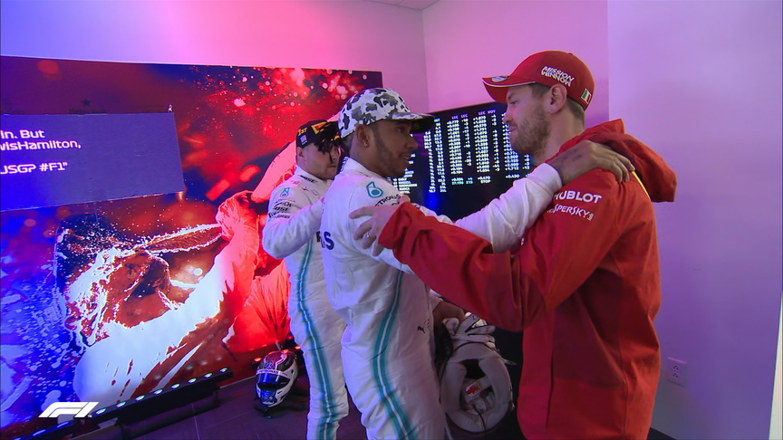 US GP: Vettel pays visit to cooldown room to congratulate champion Hamilton