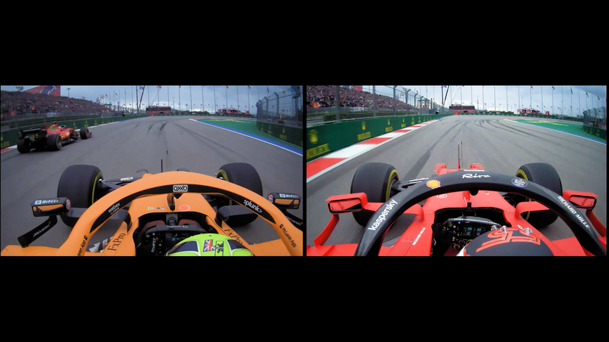 SIDE-BY-SIDE: Sainz overtakes Norris in thrilling race start to Russian Grand Prix