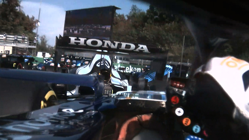 2021 Italian GP F1 Sprint: Helmet camera on George Russell at the start of the F1 Sprint at Monza