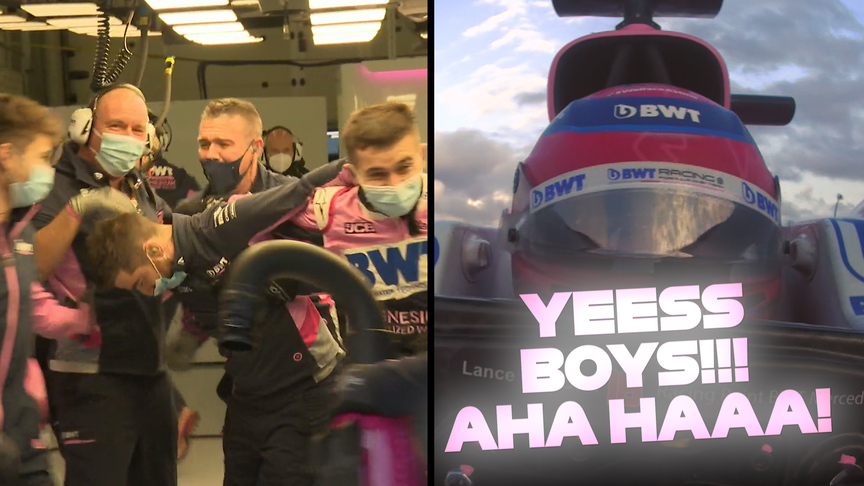 Racing Point garage erupts as Stroll claims Turkish GP pole position