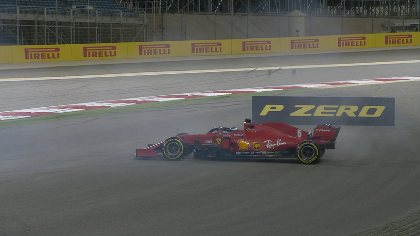 2020 Sakhir Grand Prix FP2: Vettel spins at Turn 2