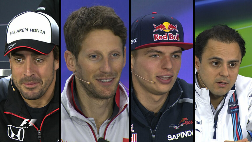 The drivers face the press in Bahrain 2016