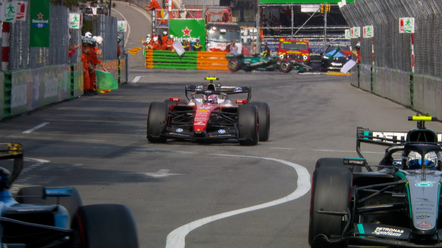 2026 Monaco Grand Prix: Hamilton celebrates his podium after crossing the line in P2