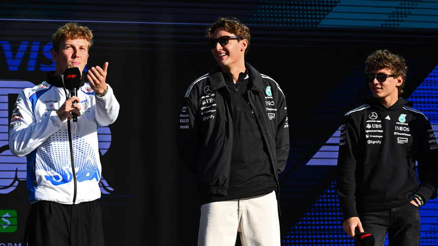 2025 Las Vegas GP: George Russell, Kimi Antonelli,  Isack Hadjar and Liam Lawson meet the fans on stage