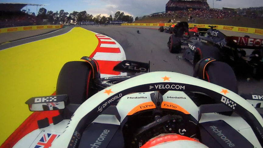 2023 Spanish Grand Prix: Norris forced to pit for new nose after contact with Hamilton on Lap 1