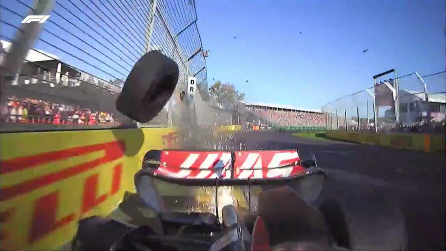 2023 Australian Grand Prix: Magnussen rips his tyre off triggering second red flag