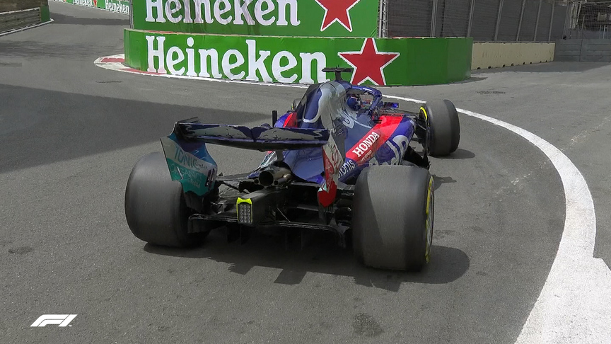 FP1: Hartley runs out of room at tight Turn 8​