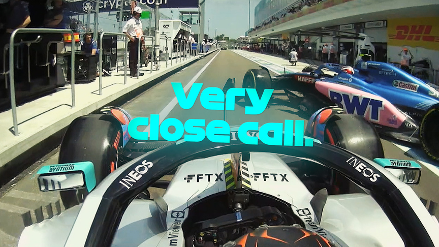 2022 Miami GP FP1: Ocon and Russell almost collide in pit lane