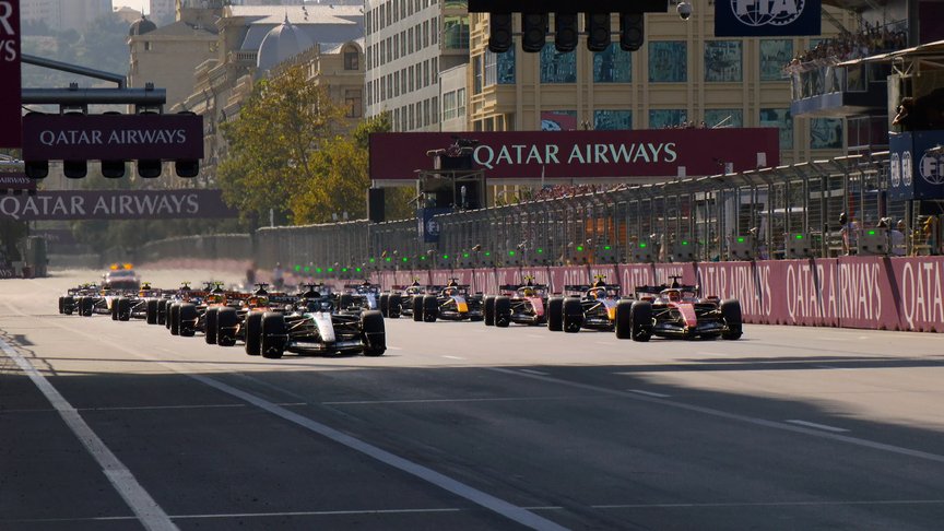 2026 Azerbaijan Grand Prix: Russell leads as Piastri jumps Leclerc on the race start