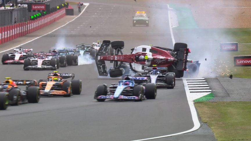 2022 British Grand Prix: Zhou Guanyu conscious but taken away in ambulance following huge crash at race start