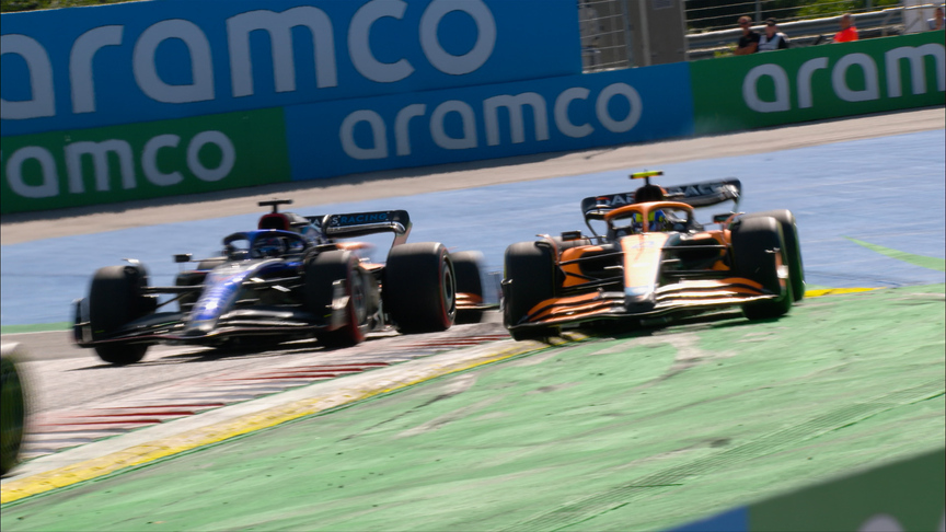 2022 Austrian GP Sprint: Albon and Norris tangle at Turn 3, earning Albon a penalty