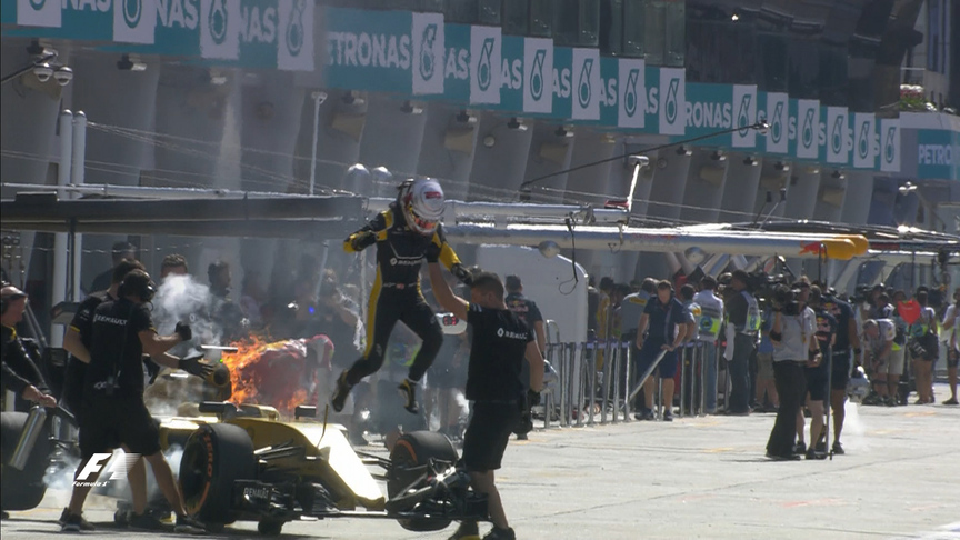 FP1: Renault fire brings session to a halt