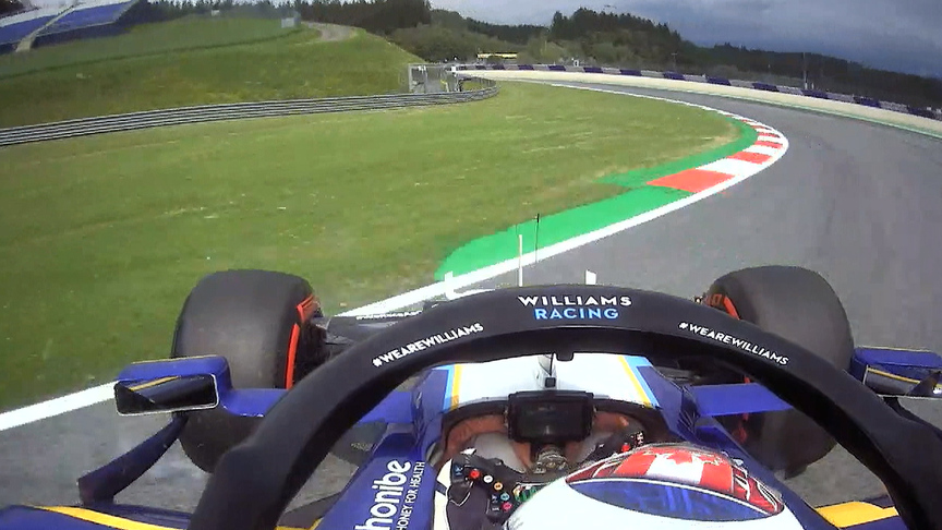 2021 Styrian GP FP2: Latifi slides across the grass after Sector 3 spin