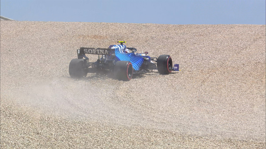 2021 Portuguese GP FP2: Latifi slides into the gravel at Turn 8