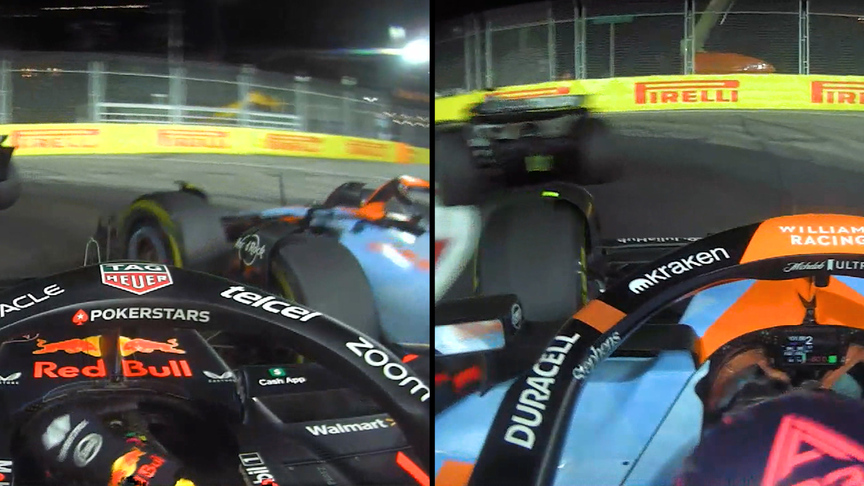 2023 Singapore Grand Prix: Perez and Albon collide on Lap 58