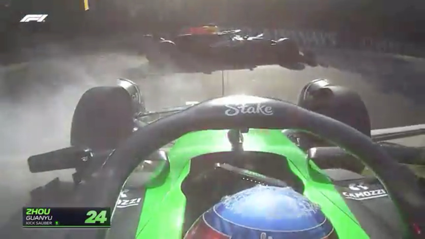 2024 Hungarian GP FP2: Zhou just misses Perez after spin at Turn 4