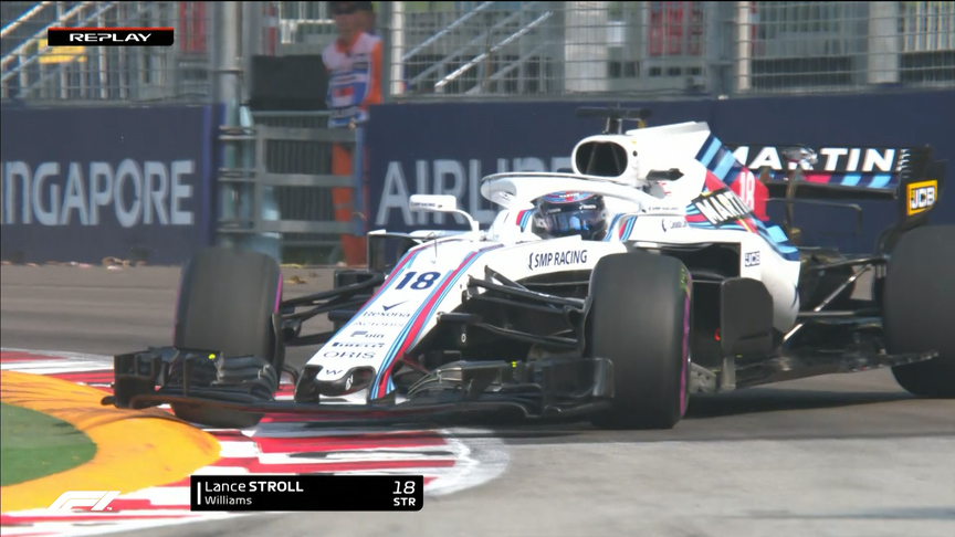FP1: Stroll ends up pointing backwards at Turn 2