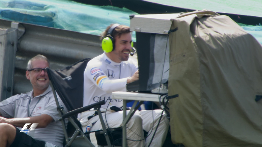 FP2: Alonso turns F1 cameraman after breakdown