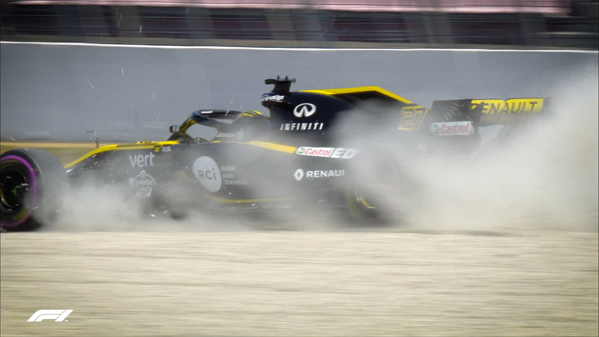 FP1: Hulkenberg hurtles through Turn 12 gravel