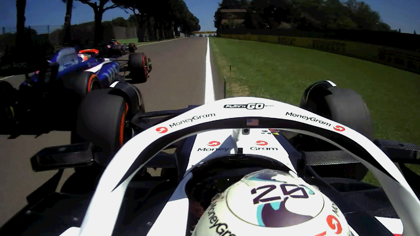 2024 Emilia Romagna GP FP3: Magnussen forced onto the grass to avoid the RBs