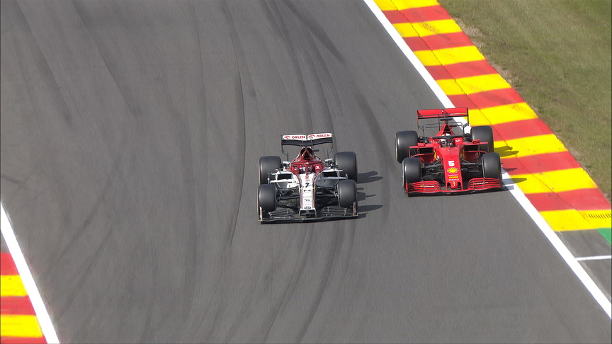 2020 Belgian Grand Prix: Kimi Raikkonen overtakes Sebastian Vettel