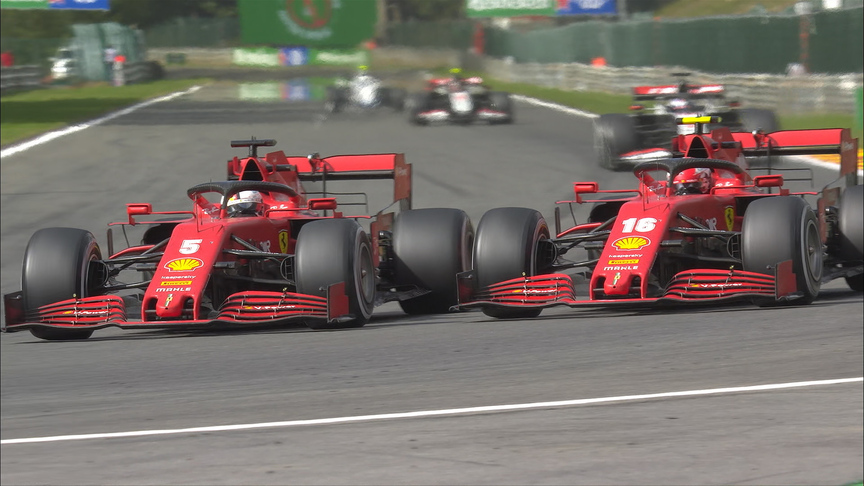 2020 Belgian Grand Prix: Ferrari drivers Leclerc and Vettel touch fighting for P13