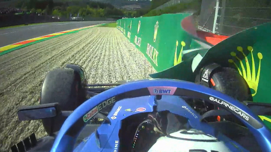 2023 Belgian GP Qualifying: Ocon hits the wall and rips his front wing apart in Q2