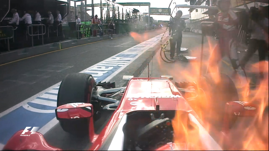 AUS 2016 Onboard L23 Raikkonen airbox on fire